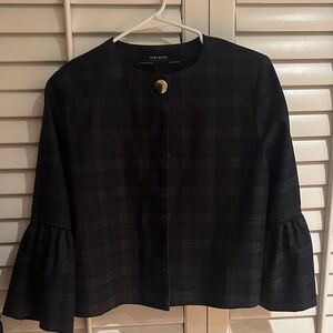 Zara Black Plaid Jacket with Gold Button